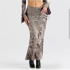 House of CB Metallic Clara Pewter Bias Cut Maxi Skirt